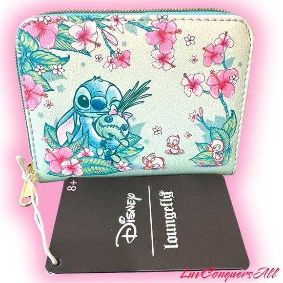 Loungefly Handbags - Loungefly Disney Stitch and Ducks Floral Mini Zipper Wallet